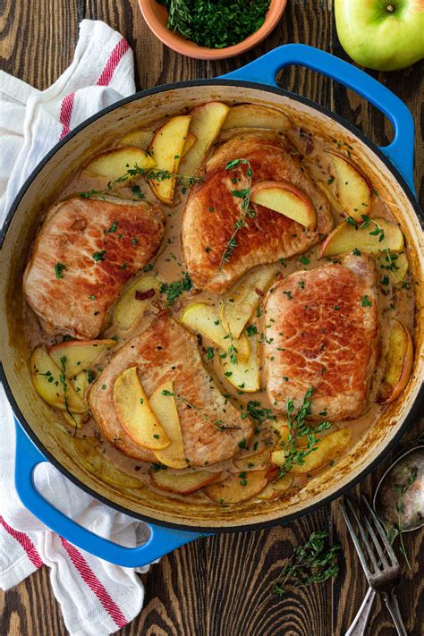 Place the pork in a shallow roasting pan and roast. Pork Chops and Apples with Bacon Bourbon Sauce - Olivia's ...