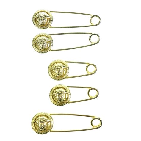 Vintage Versace Medusa Greek Key Gold Tone Safety Pins Set Of 5 At