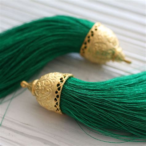 Extra Large Green Silk Tassel With Rustic Gold Tassel Cap Silk Tassel Tassel Tassel Pendant