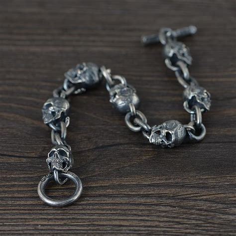 Sterling Silver Skull And Chain Link Bracelet Vvv Jewelry