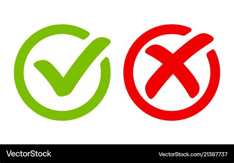 Green Tick Symbol And Red Cross Sign In Circle Vector Image