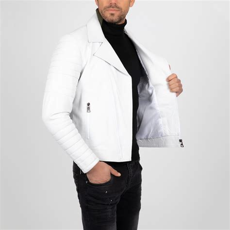 Asymmetrical Zip Up Leather Jacket White 2xl Paul Parker Touch