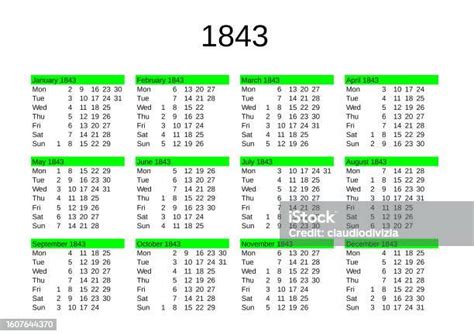 Year 1843 Calendar In English Stock Illustration Download Image Now
