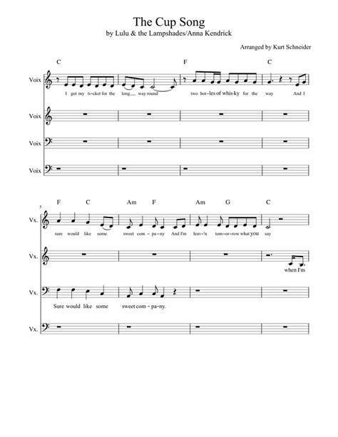 Cup Song Arr Schneider Sheet Music For Vocals Choral Download And