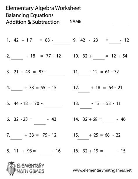 Math Worksheet Algebra Equations