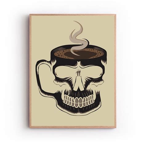 Skeleton Coffee Print Coffee Skull Print Halloween Wall Art Etsy