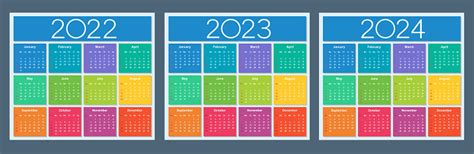 Calendario Colorato Per Gli Anni 2022 2023 E 2024 La Settimana Inizia