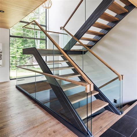 Modern Design Powder Coated Carbon Steel Stairs With Timber Tread