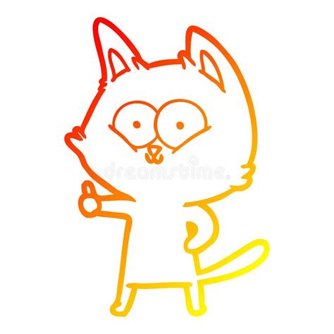 A Creative Warm Gradient Line Drawing Cartoon Cat Giving Thumbs Up