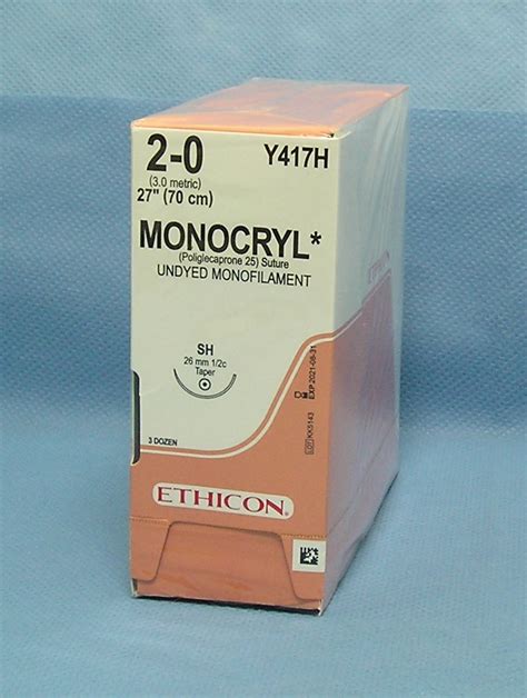 Ethicon Y417h Monocryl Suture 2 0 27 Undyed Sh Taper Needle Da
