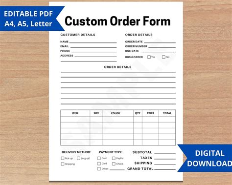 Custom Order Form Template Order Form For Craft Etsy Shop Etsy Uk