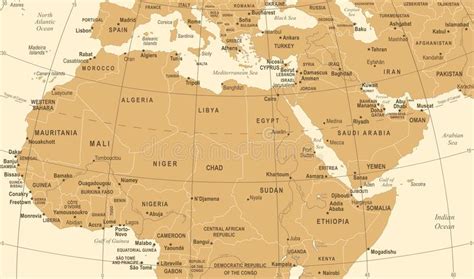 North Africa Map Vintage Vector Illustration Stock Illustration