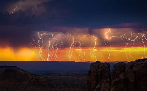 Lightning Strike Nature Lightning Orange Storm Hd Wallpaper