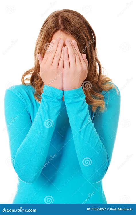 Woman Covering Her Face With Hands Stock Image Image Of People Sadness 77083057