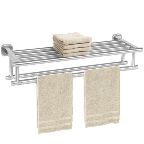 Stainless Steel Double Towel Rack Wall Mount Bathroom Shelf Bar Rail