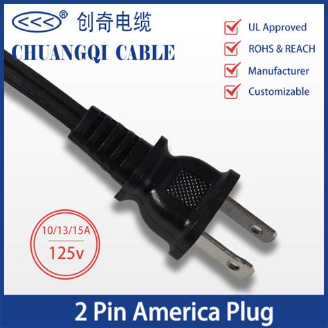 2 Pin America Plug Us Canada Power Cord With Cable Ul Certification