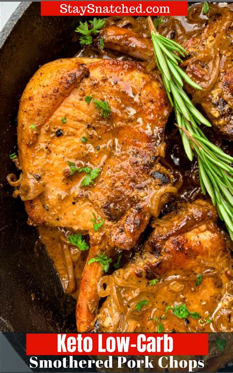 The combination of soy sauce and raw sugar in this recipe are the secret to adding that special flavor to your oven baked pork chops. Keto Low-Carb Smothered Pork Chops is a quick and easy pan-fried and seared recipe that u ...