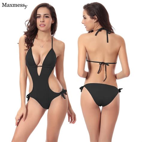 Maxmessy Push Up One Piece With Pad Sexy Swimwear Women Swim Bathing