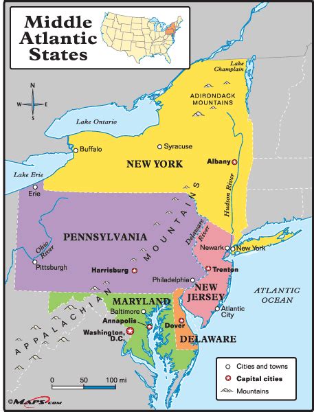 Mid Atlantic States Map Map Of The Usa With State Names