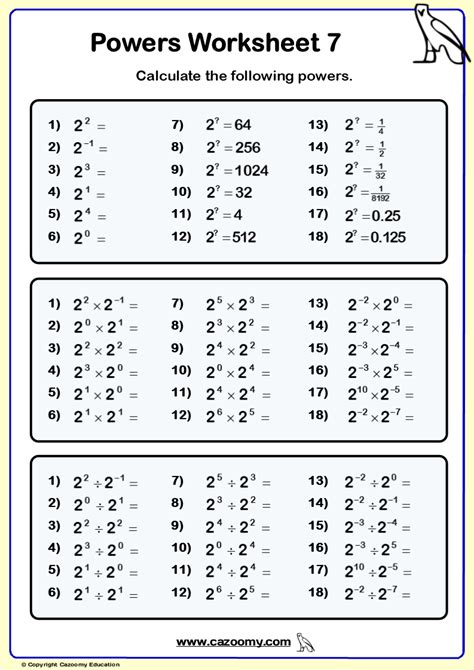 Powers Maths Worksheets Practice Questions And Answers Cazoomy