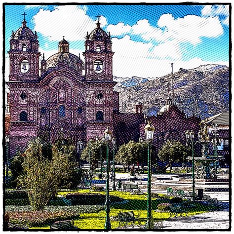 Etching Of Cuscos Main Square Plaza De Armas Plaza Mayor Etching