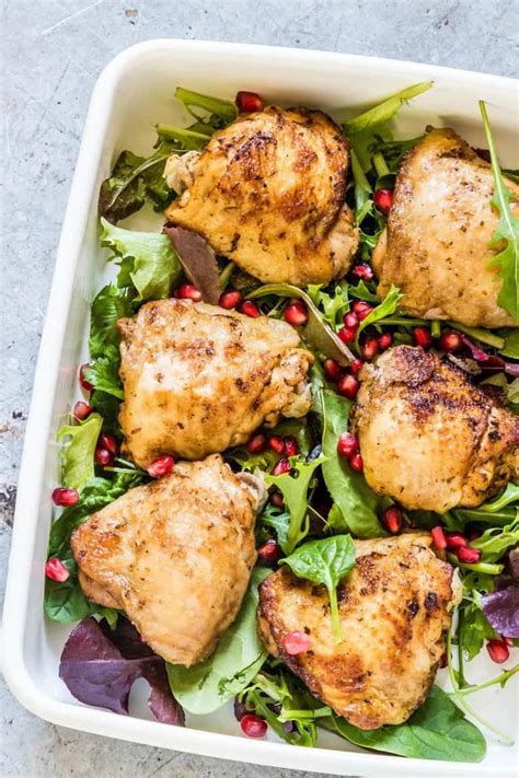 Pin this recipe for later instant pot chicken thighs on a salad plate with salad ...