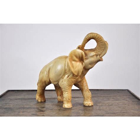 Vintage 1960s Hand Carved Ivory Colored Resin African Elephant Statue