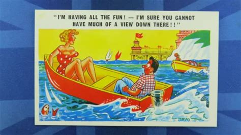 Saucy Comic Postcard 1960s Big Boobs Upskirt Boating Im Having All The
