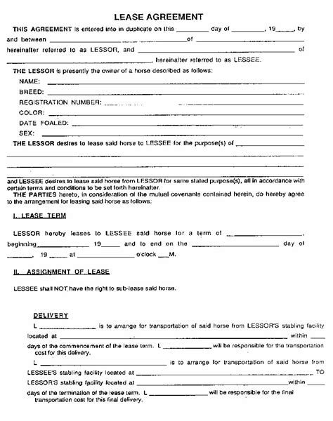 Pictures of Printable Lease Agreements