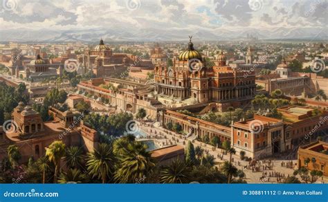 Mexico City Chronicles: Vibrant Portrait of the Year 1500 Stock