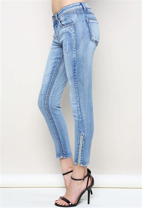 Skinny Ankle Side Zipper Jeans Shop Old Jeans At Papaya Clothing