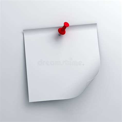 White Sticky Note Paper With Red Push Pin On White Background Stock