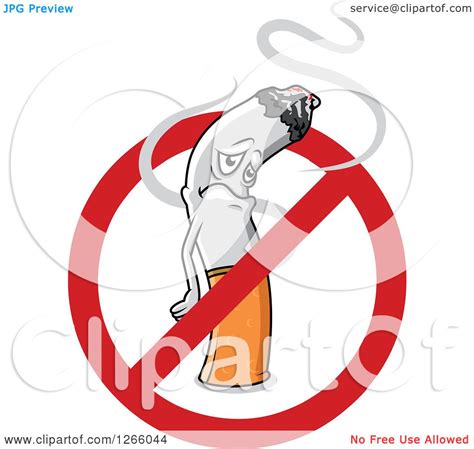 Clipart Of A Sad Cigarette Inside A Restricted Symbol Royalty Free