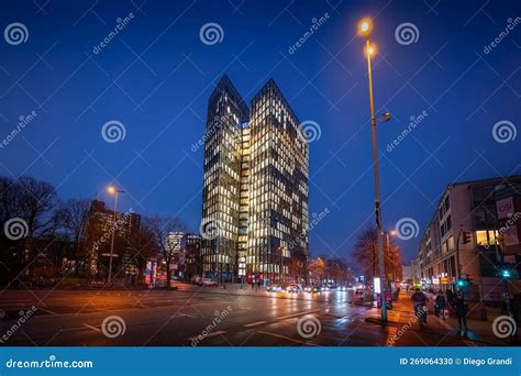 Dancing Towers At St Pauli District At Night Hamburg Germany