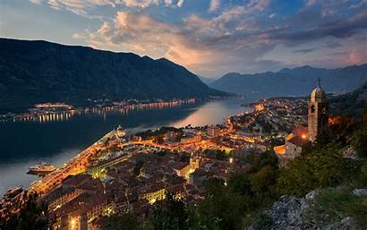 Montenegro Travel Mountains Evening Bay Houses Lights