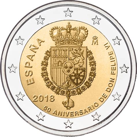 2 Euro Coin 50th Birthday Of King Felipe Vi Spain 2018