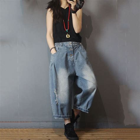 Korean Street Baggy Ripped Jeans Fashion Boyfriend Jeans For Woman In