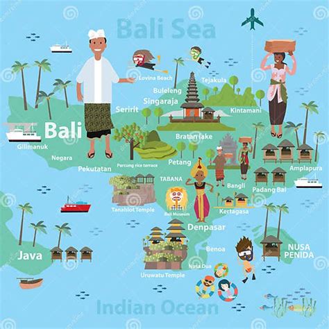 Bali Indonesia Map And Travel Stock Vector Illustration Of Culture