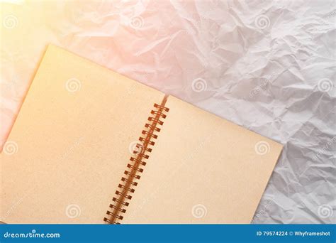 Open Vintage Recycle Sketchbook With Crumpled Paper Stock Photo Image