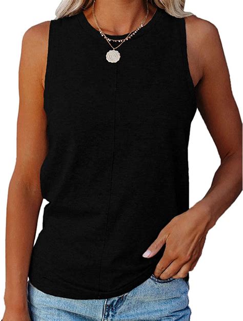 Womens High Neck Tank Tops Summer Sleeveless T Shirts Solid Color Loose Fit Shirt Black5x