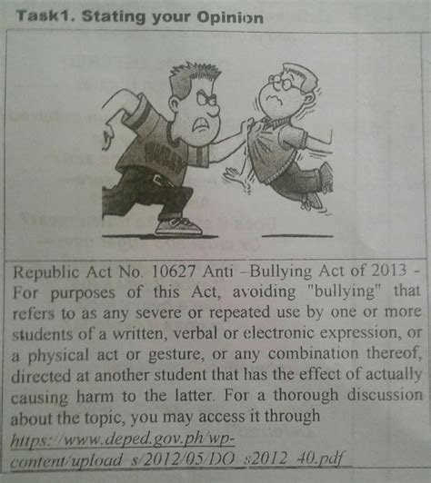 Share Your Opinion Regarding The Picture Use The Republic Act No 10627 Anti Bullying Act Of