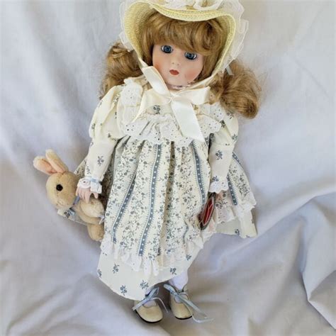 Delton Porcelain Girl With Bunny Blonde Hair Blue Eyes Collectable Doll