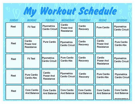 Free Printable Workout Calendar