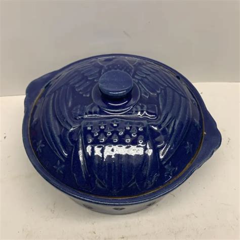 Antique Mccoy Pottery American Eagle Casserole Blue 1940s Krugs Baking