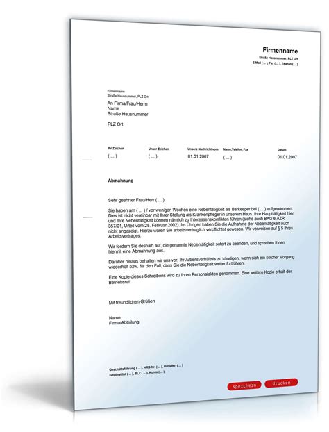 Grenzen sie den umfang der erlaubten nebentätigkeit ein. Abmahnung Nebentätigkeit | Muster zum Download
