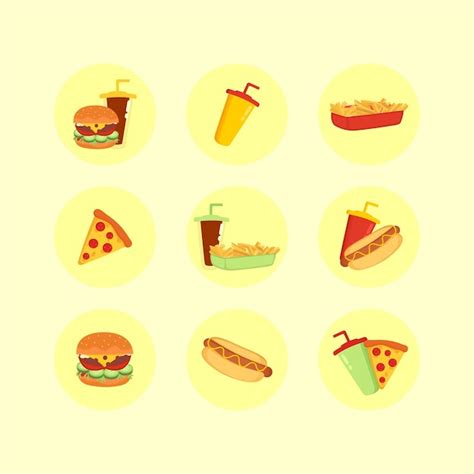 Premium Vector Vector Fast Food Icons Set With Burger Soda Hot Dog