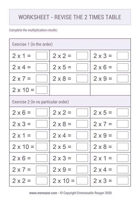 Multiplication Table Of 2 Worksheet