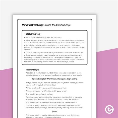 Mindful Breathing Guided Meditation Script Teaching Resource