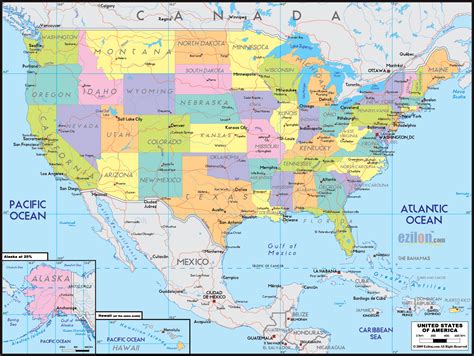 Higher elevation is shown in brown identifying mountain ranges such as the rocky mountains, sierra nevada mountains and the appalachian mountains. Large political and administrative map of the United States with roads and major cities | USA ...