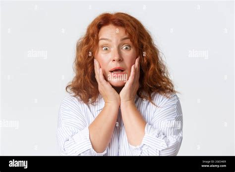 People Emotions And Lifestyle Concept Close Up Of Surprised And Happy Pretty Redhead Middle